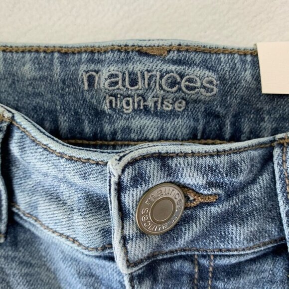 Maurices Flare Denim Flex High Rise Blue Jeans Size 10 XLong Distressed NWT - Picture 8 of 11